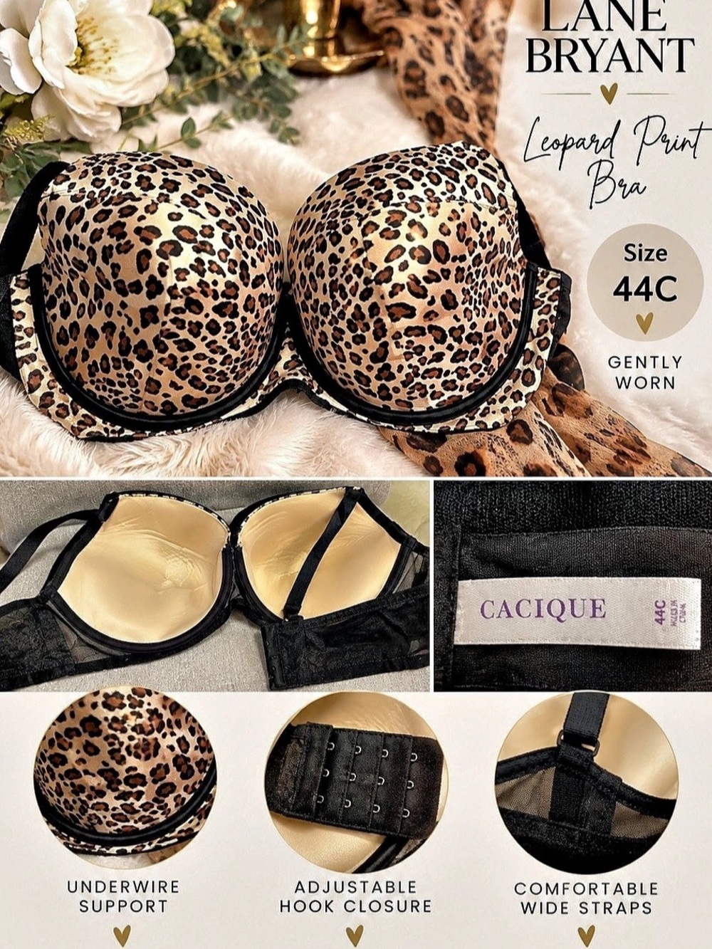 Lane Bryant Cacique Leopard Print Bra Leopard Print Bra 44C